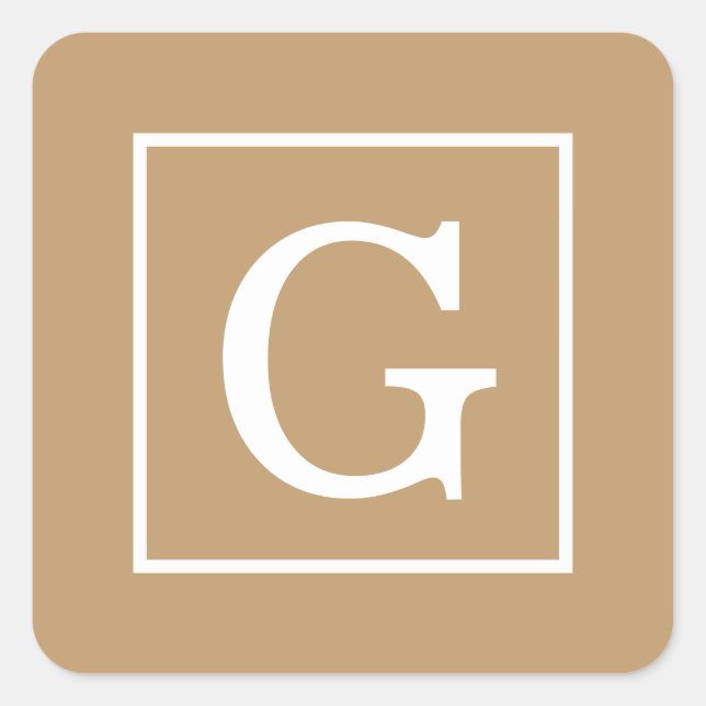 Sticker Carré Camel Brown blanc encadré Monogramme initial (Devant)