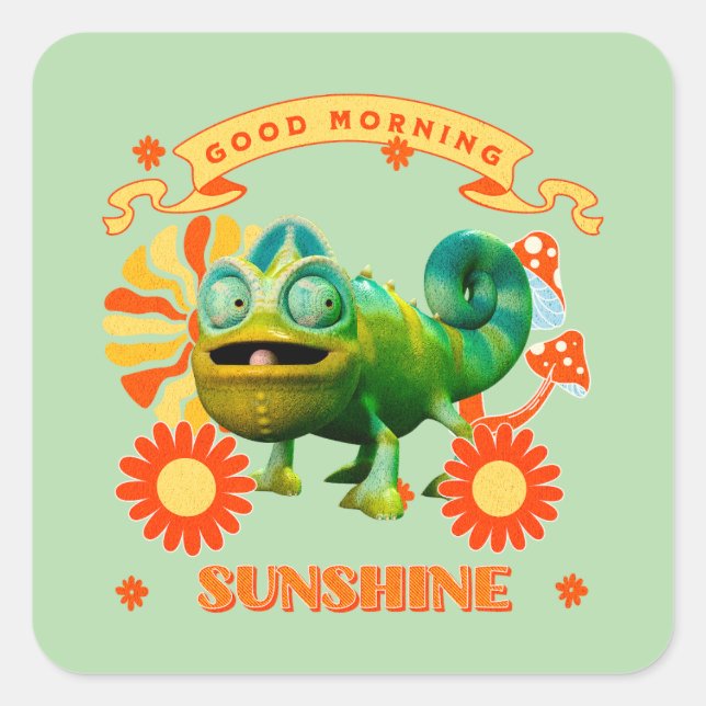 Sticker Carré Caméléon drôle Bonjour Soleil (Devant)