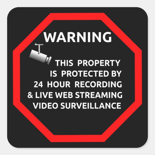 STICKER CARRÉ CAMÉRA D'AVERTISSEMENT DE SURVEILLANCE DE SIGNE DE (Devant)