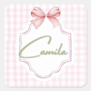 Sticker Carré Camila Baby Girl Nursery Bow&En vichy personnalisé