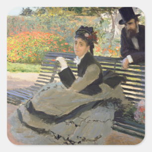Sticker Carré Camille Monet sur un banc Claude Monet