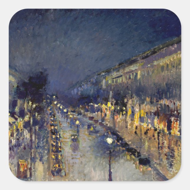 Sticker Carré Camille Pissarro - Boulevard Montmartre en nuit (Devant)