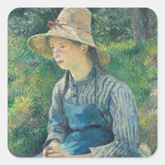 Sticker Carré Camille Pissarro | Fille paysanne avec un Casquett (Devant)
