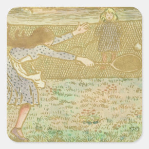 Sticker Carré Camille Pissarro Les filles jouant au tennis, de