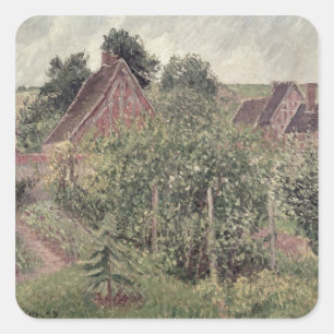 Sticker Carré Camille Pissarro Paysage avec toits de cottage,