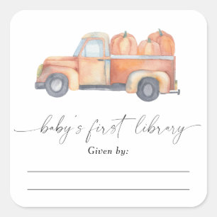 Sticker Carré Camion citrouille aquarelle - plaque de Baby showe