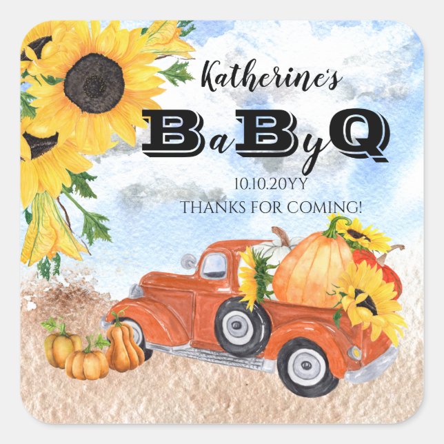 Sticker Carré Camion Citrouille Automne | Sunflowers Baby BBQ Do (Devant)