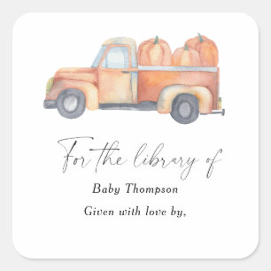 Sticker Carré Camion citrouille - plaque de Baby shower