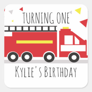 Sticker Carré Camion de pompiers pour enfants Fun Confetti Anniv