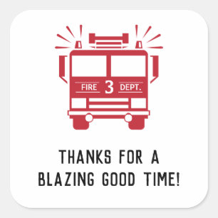Sticker Carré Camion d'incendie   Merci Anniversaire de enfant d