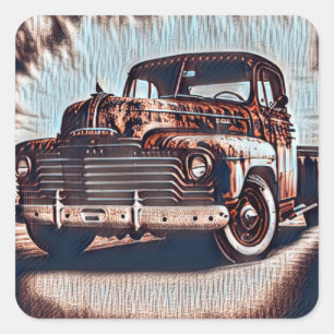 Sticker Carré Camion Rustique Grunge - Une beauté Vintage