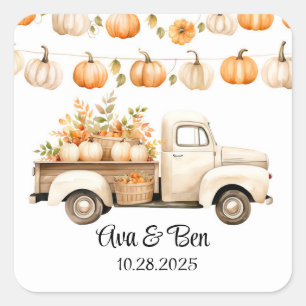 Sticker Carré Camion vintage avec Mariage Citrouille