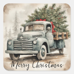 Sticker Carré Camion Vintage Joyeux Noël
