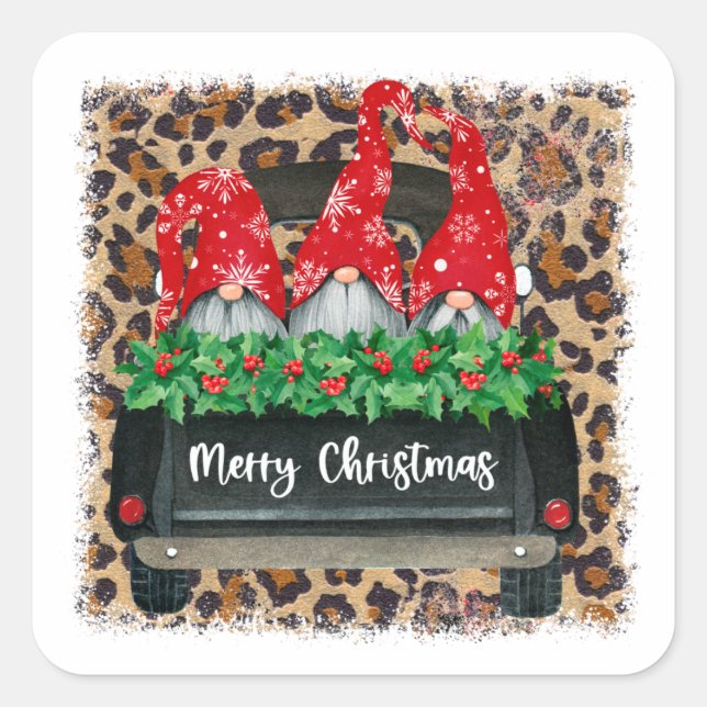 Sticker Carré Camion Vintage Noël Gnomes (Devant)