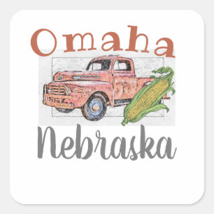 Sticker Carré Camion Vintage Omaha Nebraska et Corn