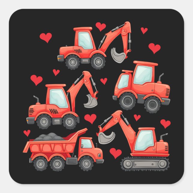 Sticker Carré Camions de construction de jour Valentines (Devant)