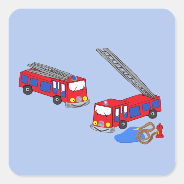 Sticker Carré Camions pompiers rouges (Devant)
