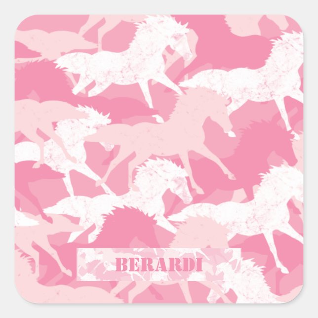 Sticker Carré Camouflage rose personnalisé Camo de cheval (Devant)
