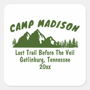 Sticker Carré Camp Bachelorette Party Mountain Camping Bach Trip