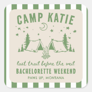 Sticker Carré Camp de Camping moderne Fête de Bachelorette