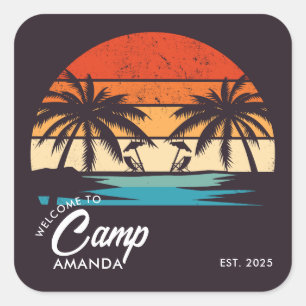 Sticker Carré Camp de plage personnalisé pour enterrement de vie
