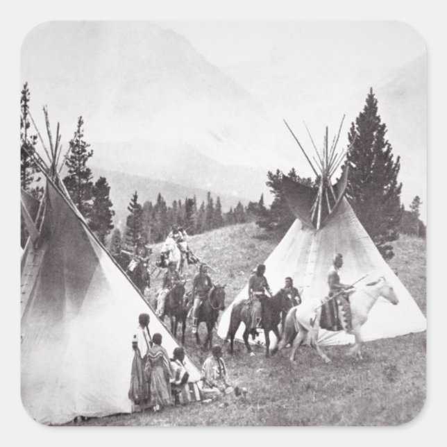 Sticker Carré Camp Native American Teepee, Montana, c.1900 (b/w (Devant)
