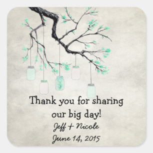 Sticker Carré Campagne Mason Jars en Seafoam Mariage vert