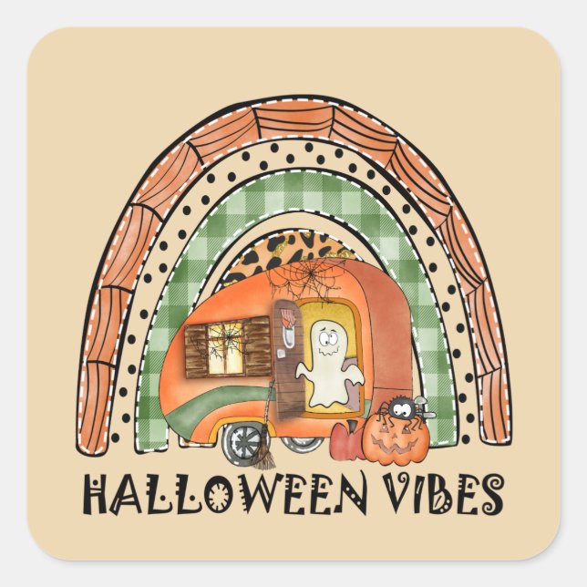 Sticker Carré Camper/remorque Rainbow Halloween Vibes (Devant)