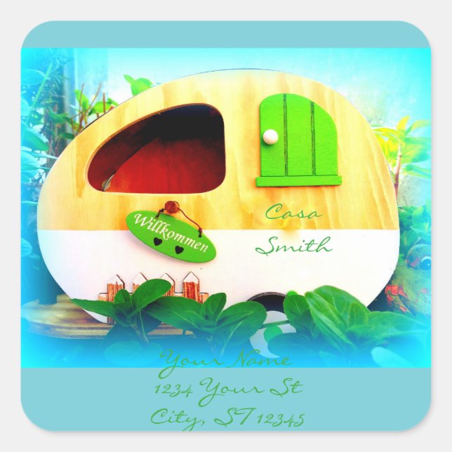 Sticker Carré Camper Vintage Retro customisé (Devant)