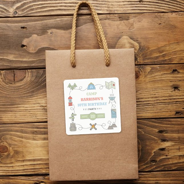 Sticker Carré Camping à tout âge fête d'anniversaire (Créateur téléchargé)