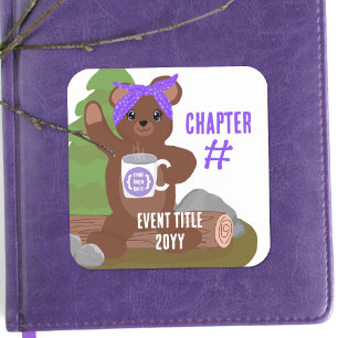 Sticker Carré Camping Bear, Purple Bandana Girls Youth Club