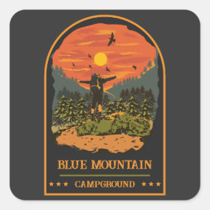 Sticker Carré Camping Blue Mountain Voyage de camping retro