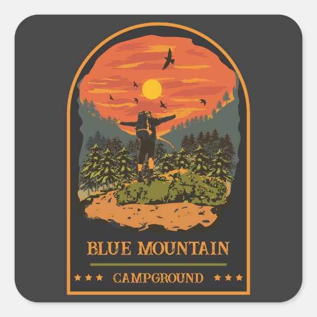 Sticker Carré Camping Blue Mountain Voyage de camping retro (Devant)