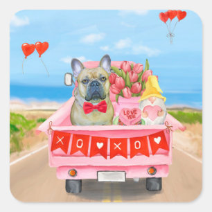 Sticker Carré Camping-car de la Saint-Valentin pour Bouledogue F