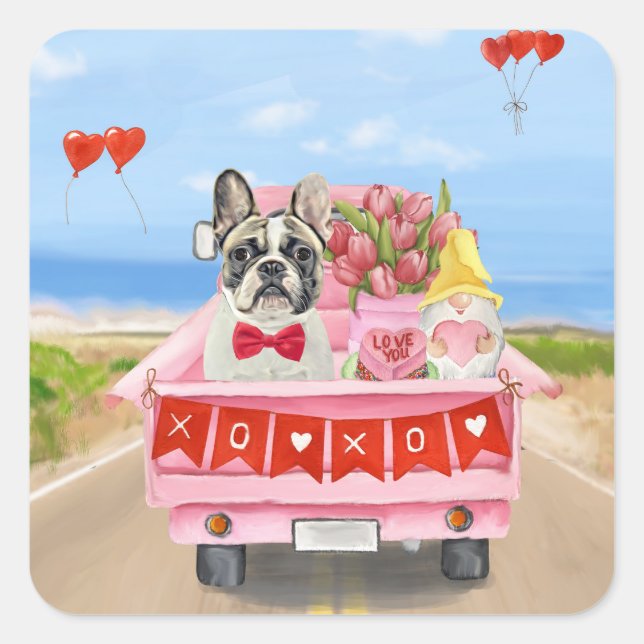 Sticker Carré Camping-car de la Saint-Valentin pour Bouledogue F (Devant)