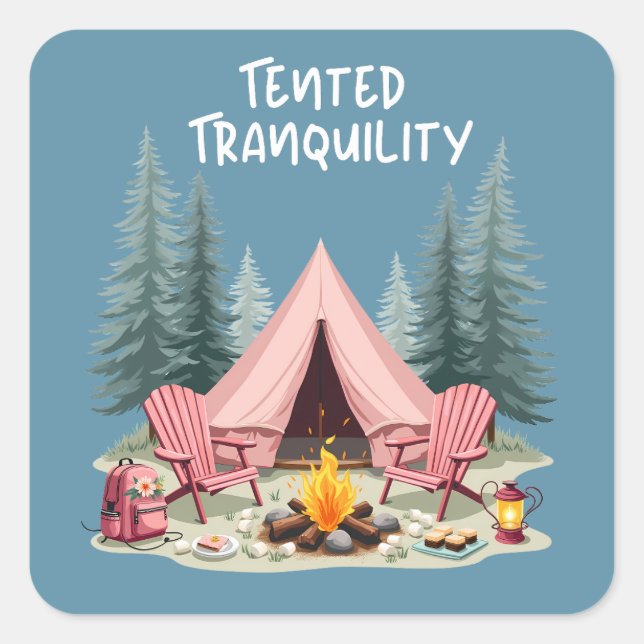 Sticker Carré Camping Cosy Tente de Glamping Esthétique & Feu de (Devant)