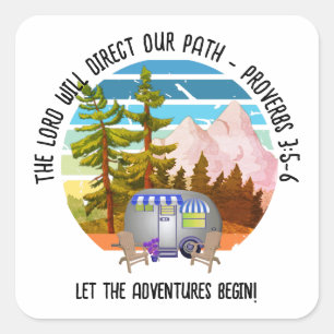 Sticker Carré Camping d'été en famille Christian Van Life