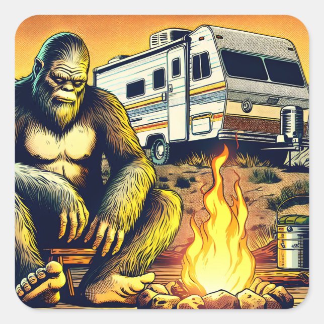 Sticker Carré Camping Retro RV Sasquatch (Devant)
