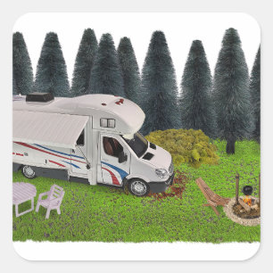Sticker Carré Camping RV dans le Camping Forêt