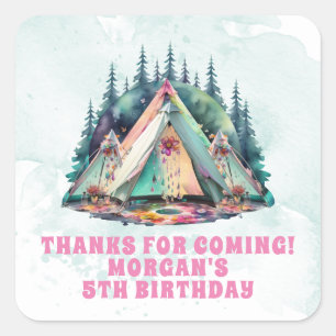 Sticker Carré Camping Sleepover Anniversaire Fête Favoriser