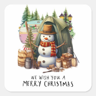 Sticker Carré Camping Snowman Thème de Noël pour Camper