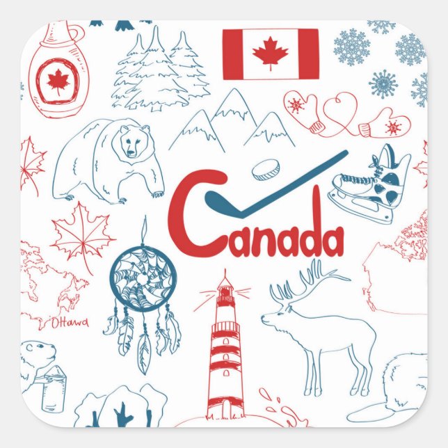 Sticker Carré Canada | Motif de symboles (Devant)