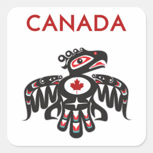 Sticker Carré Canada Pacifique Nord-Ouest Haida Oiseau de couleu