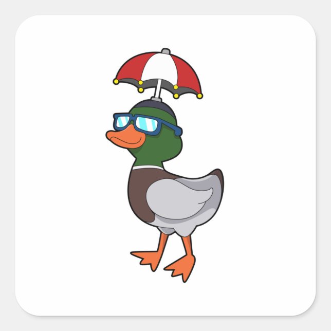 Sticker Carré Canard à la pluie avec Umbrella.PNG (Devant)