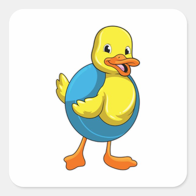 Sticker Carré Canard à nager avec anneau de nage (Devant)