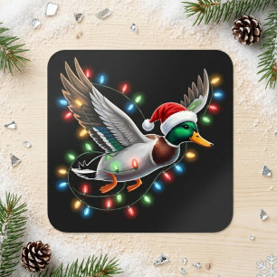 Sticker Carré Canard colvert coloré de Noël avec un chapeau de P