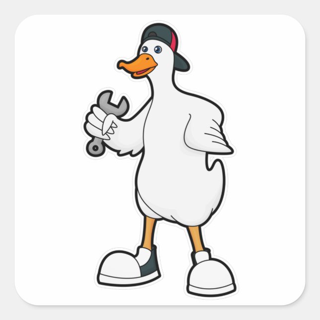Sticker Carré Canard comme artisan avec outil et Casquette (Devant)