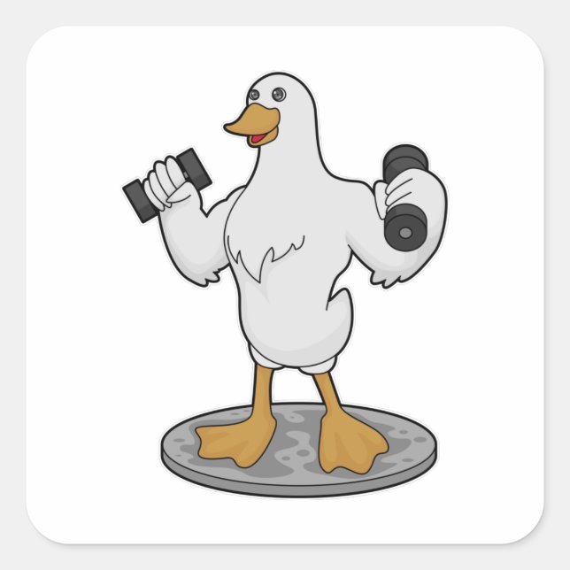 Sticker Carré Canard comme Bodybuilder avec des cloches (Devant)