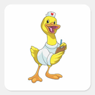 Sticker Carré Canard comme infirmière avec coeur