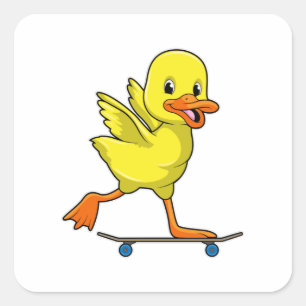 Sticker Carré Canard comme patineur avec skateboard